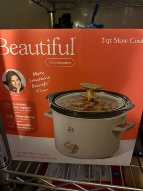 Beautiful Kitchenware 2qt Slow Cooker in Cream with Gold Accents